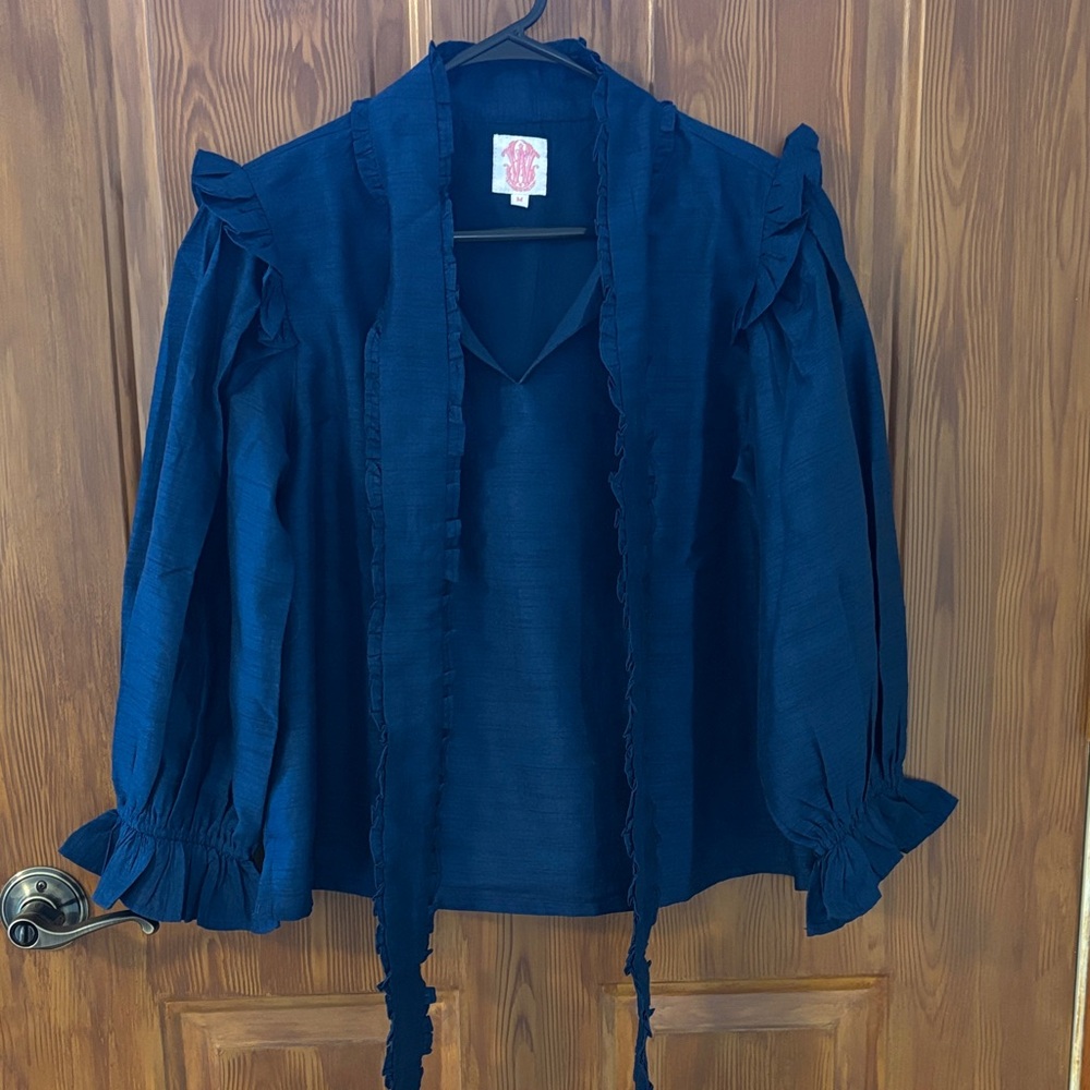 Josie Mae top in Navy Ruffle Tie-Front Blouse